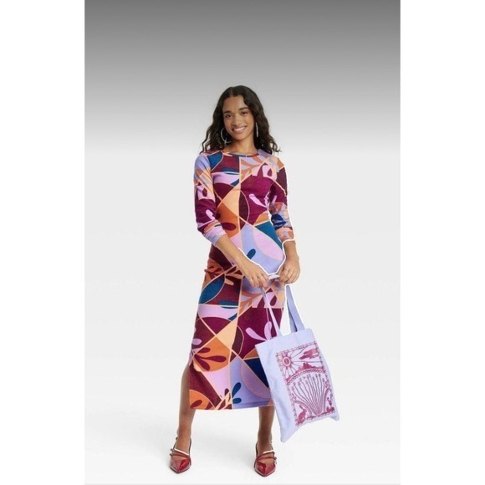 Latino Heritage Long Sleeve Midi Dress Geometric Print, Bodycon, Casual